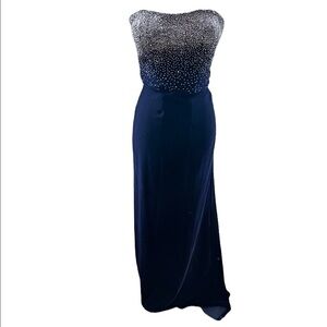 Vintage Precious Formals Black Velvet Rhinestone Gown Strapless Size 2/4 Prom